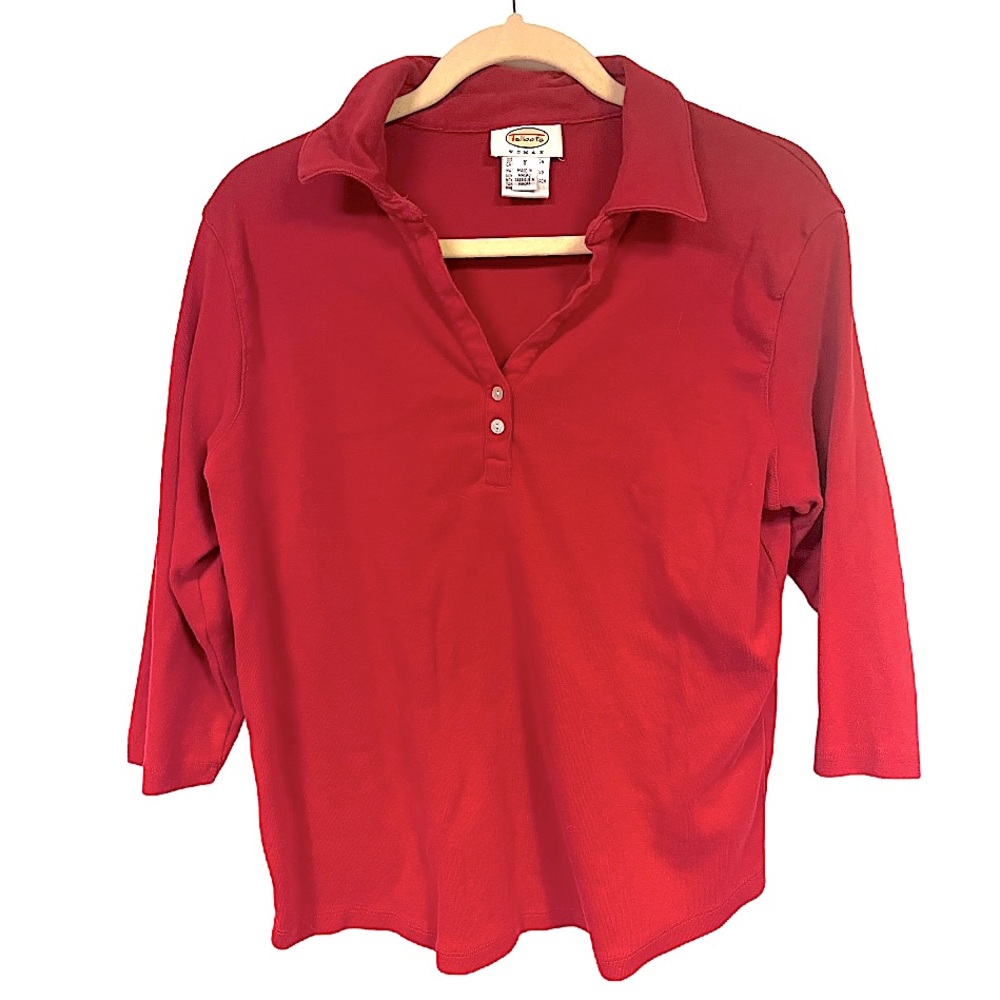 Talbots Red 100% Cotton 3/4 Sleeve Shirt Top X‎